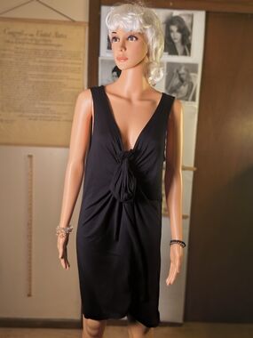 NWT Lascana Black Knot Front Dress Women’s 12 Sleeveless V Neck Flowy Midi